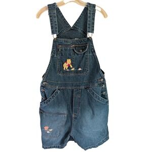 Disney Overalls Women M Winnie the Pooh Embroidered Denim Shortalls 90s Retro